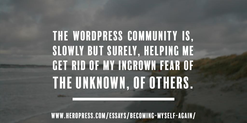 Pull Quote: The WordPress community is, slowly but surely, helping me get rid of my ingrown fear of the unknown, of others.